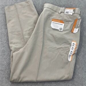 NEW Savane Mens Performance Comfort Chino Khaki Flat Slacks Dress Pants 46W 30L